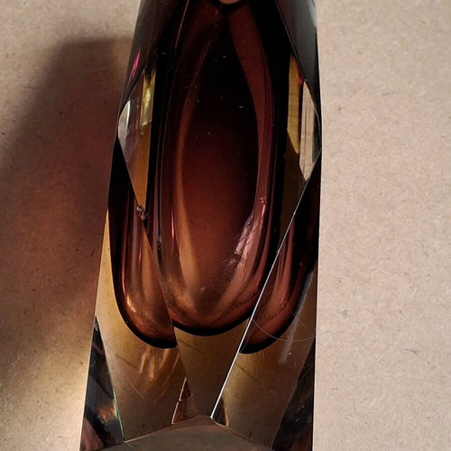 Murano sommerso vase 16 cm, brown grenat, yellow and clear