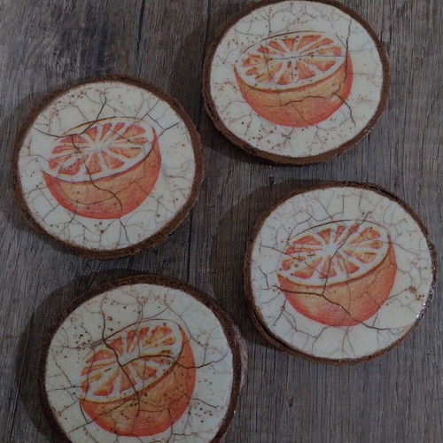 Decorative Tree Trunk Slices with Oranges Handmade