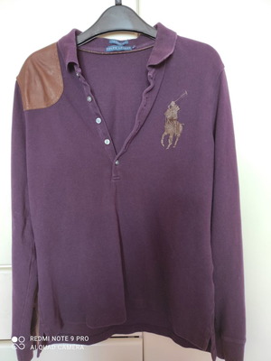 Μπλούζα Ralph Lauren μακρυμάνικη μεταχειρισμένη μπορντό με δερμάτινες λεπτομέρειες