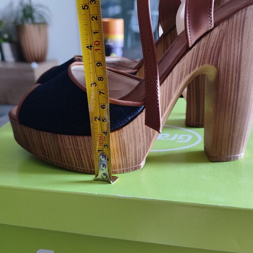 Graceland high-heeled platform sandals, blue and brown