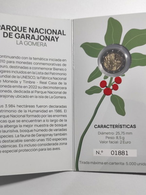 Proof coin Spain 2022 Garajonay National Park new