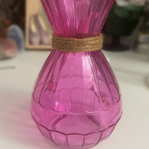 Butterfly vase like new, fuchsia with pink wooden butterfly and string