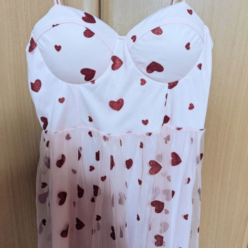 Dress light pink with hearts like new, size M/L
