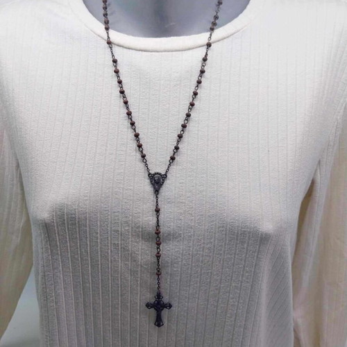 Antique unique necklace used from Italy with Virgin Mary and INRI cross