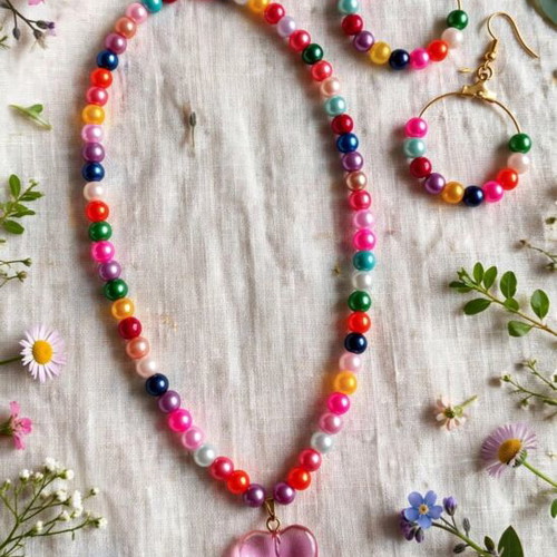 Handmade colorful beaded summer necklace and earrings set