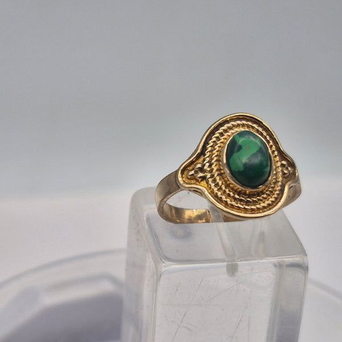 Malachite Brass Adjustable Ring