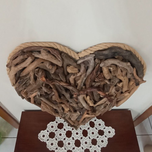 Handmade decorative heart with driftwood