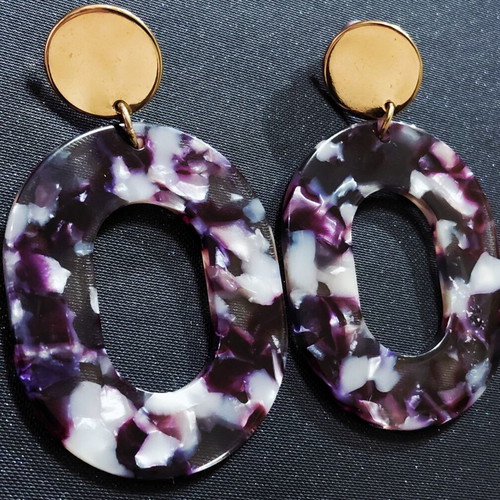 Statement dangle earrings purple and gold tortoiseshell