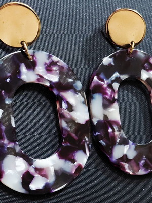 Statement dangle earrings purple and gold tortoiseshell