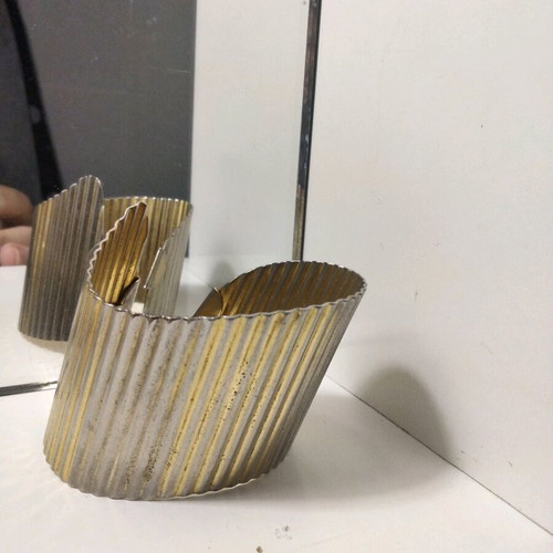 Handmade Statement Pleated Two-Tone Silver-Gold Cuff Bracelet Like New