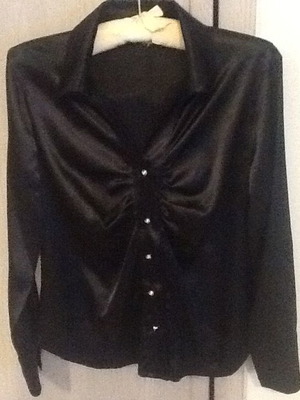 Satin black shirt size M with rhinestone buttons new
