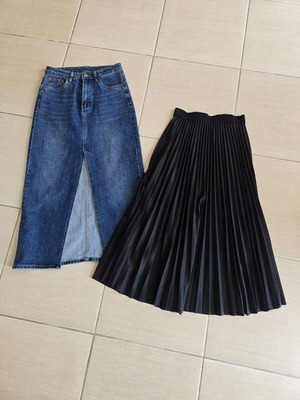 Skirt bundle with denim midi and black pleated skirts like new
