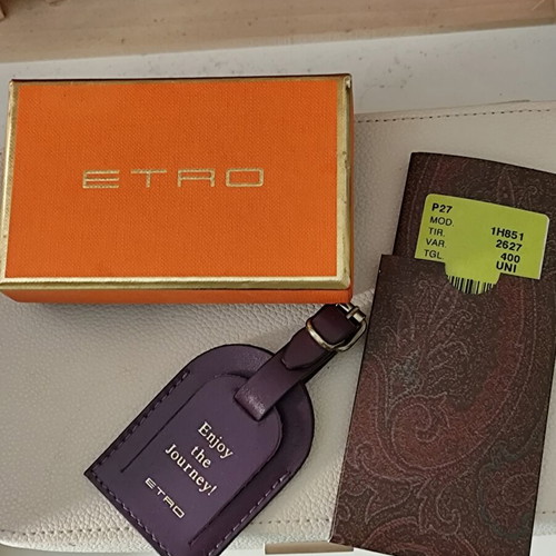 Etro leather bag charm tag holder, purple