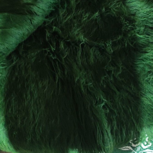 Wool flokati rug like new, dark green with discoloration