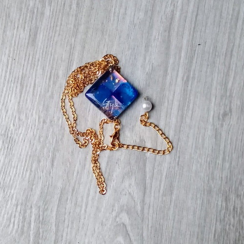 Handmade necklace blue and gold new with 45+5 cm chain