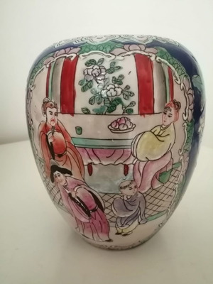 Chinese vase used hand-painted with family scene