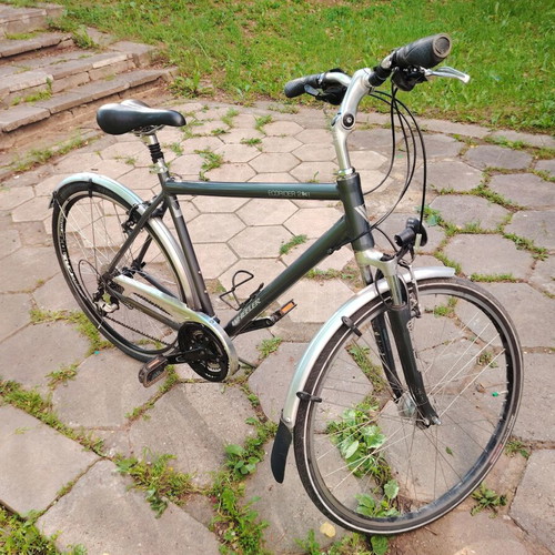 Ecorider 28" city bicycle, silver, Shimano gears, front suspension