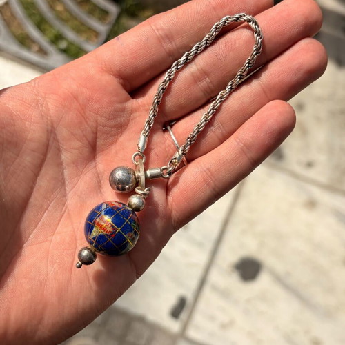 Silver 925 keychain with globe used