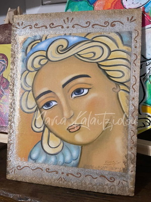 Angel painting on wood new 15x20cm print
