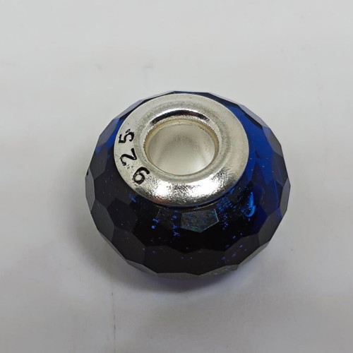 Murano glass charm bead with 925 silver ring in blue, like new