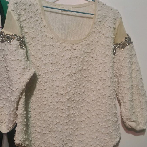 Zara wool blouse with rhinestones new, beige, size S/M