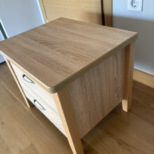 Wooden nightstands with two drawers, oak color, set of 2