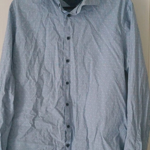 Navy & Green dress shirt used, size L, blue