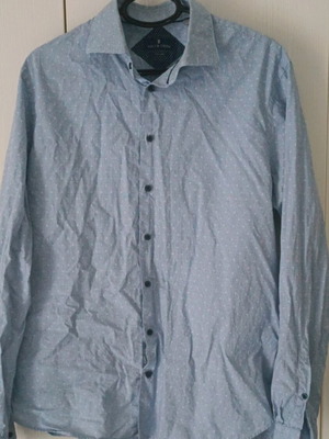 Navy & Green dress shirt used, size L, blue