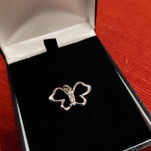 Silver butterfly pendant new with zircon details