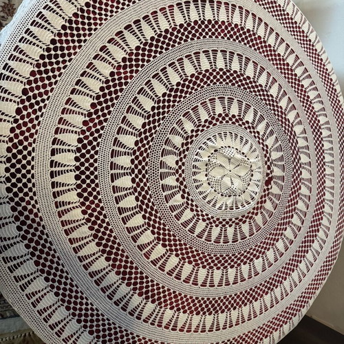 Handmade round tablecloth like new white color