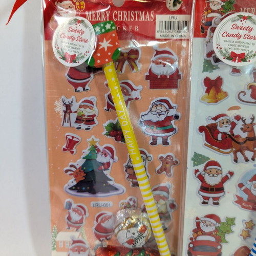 Christmas gifts new, set of 3 with stickers, pencil, eraser, chocolates
