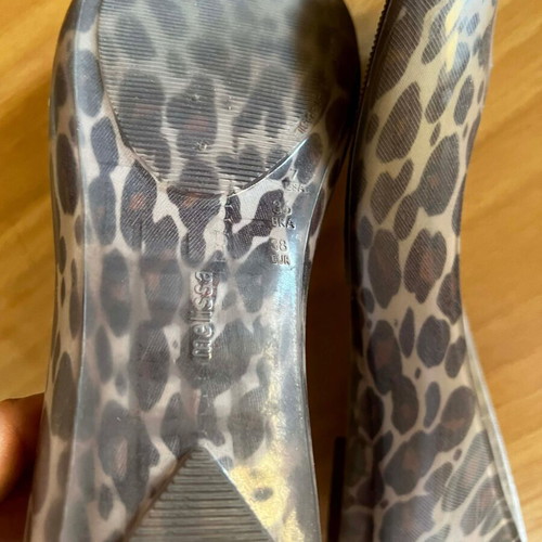 Melissa Ultragirl ballet flats used, beige leopard transparent pvc