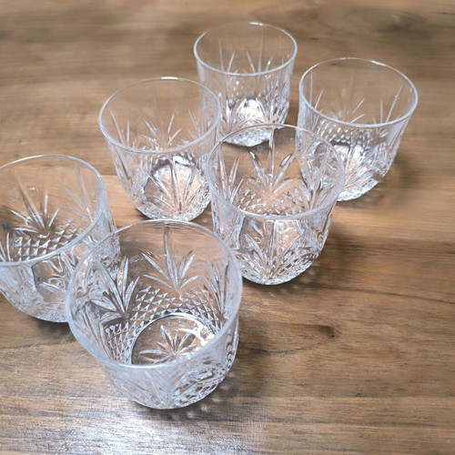 Vintage crystal whiskey glasses set of 6 with embossed designs