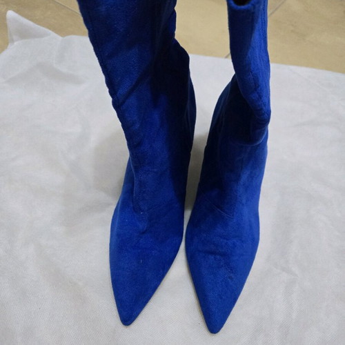 Blue Electric Suede Pointed Boots Mid-Calf Size 38