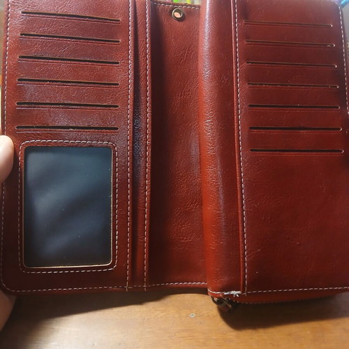 Wallet large, like new, burgundy faux leather with many compartments