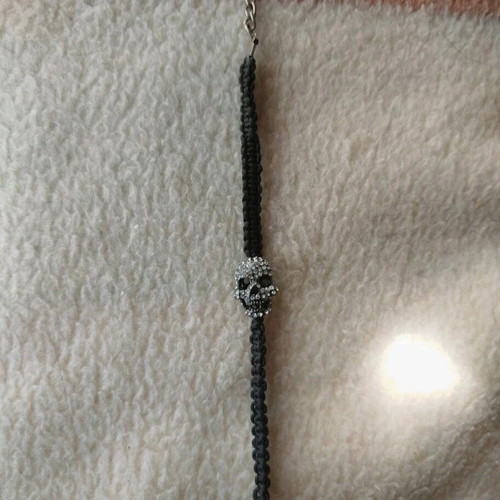 Bracelet with skull charm and strass like new, black