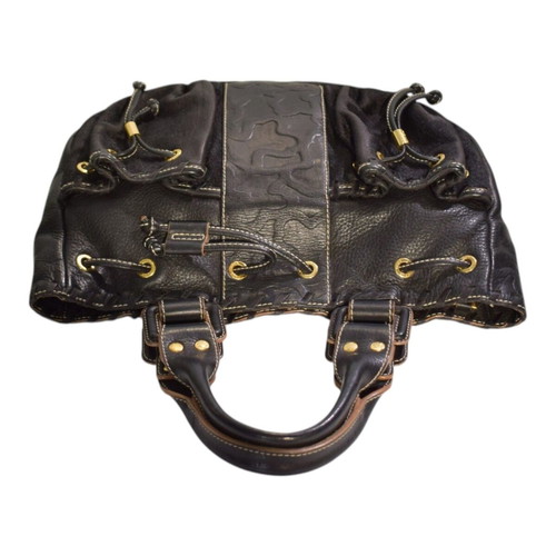 Tous black leather shoulder bag with embossed bears and pockets