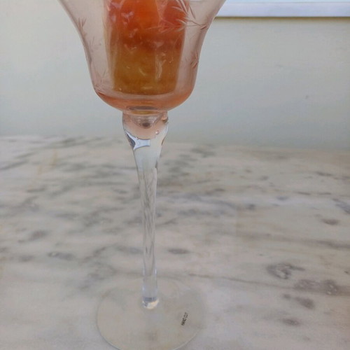 Hand cut candlestick new, traditional glass with two candles