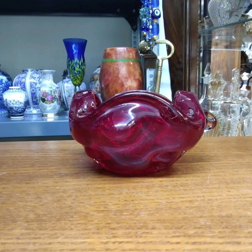 Glass fondue pot in cherry shade like new 8x12x12