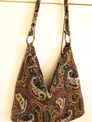 Shoulder bag used brocade with embroidery and lining