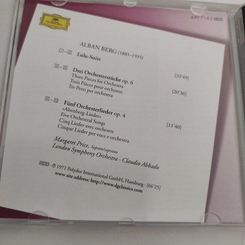 Alban Berg Lulu Suite Altenberg-Lieder CD like new, classical