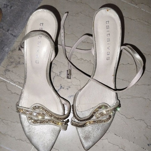 Tsitsivas leather sandals with Swarovski like new, size 38, gold