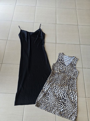 Black satin slip dress and leopard dress bundle like new