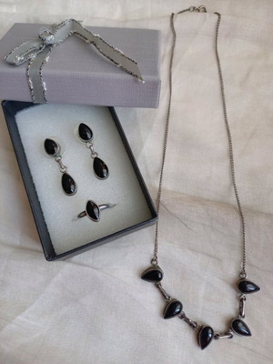 Black coral set used, 925 silver from Cuba