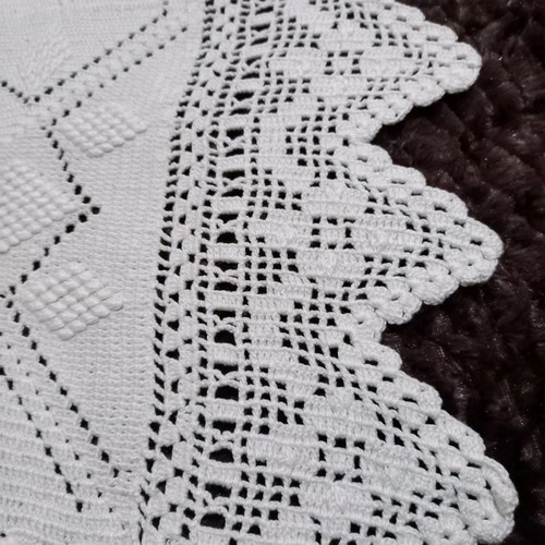 Handmade double knitted blanket new, white with lace