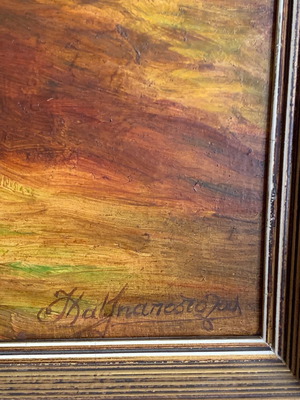 Ελαιογραφία vintage μεταχειρισμένη, πίνακας λάδι σε ξύλο αντίγραφο Bremont