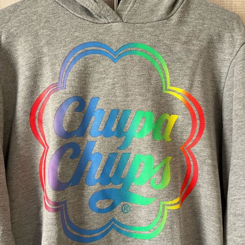 Pull & Bear men's grey hoodie sweatshirt used, size XL, Chupa Chups print