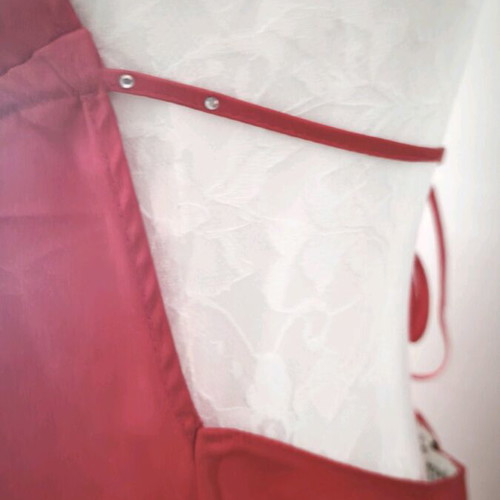 Lingerie red satin nightdress used, mini with V neckline and halter neck