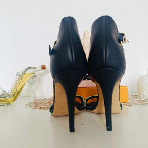Renzo&Renzi sandal in genuine leather, black and turquoise
