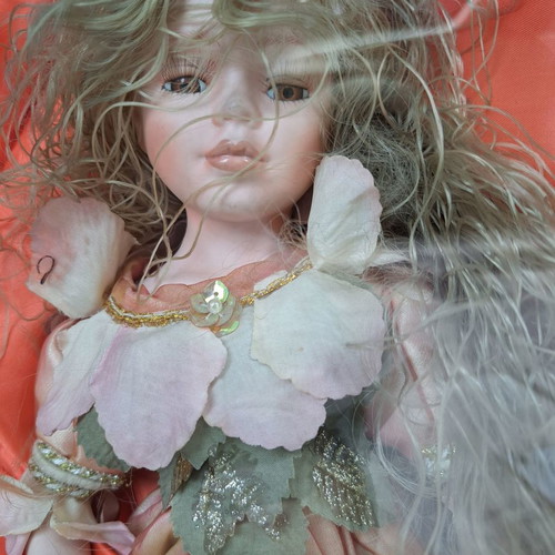 Porcelain fairy doll new, 35 cm with wooden base